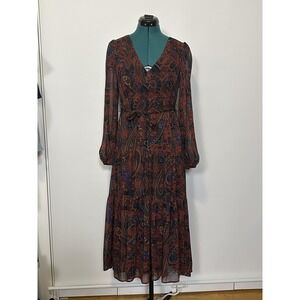Lauren Ralph Lauren Paisley Long-Sleeve Midi Dress - Brown & Navy